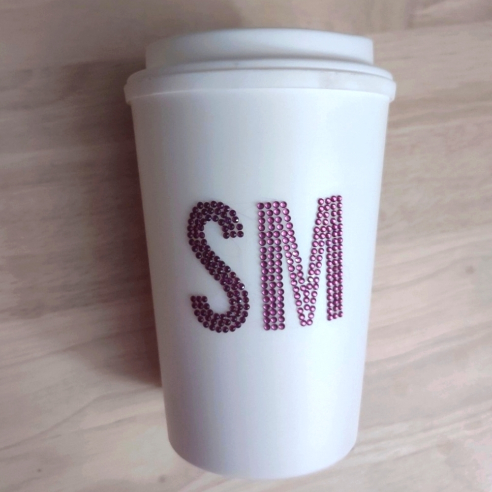 Steve Madden Pink Crystal Small Travel Mug Beverage Cup Bling Barbiecore